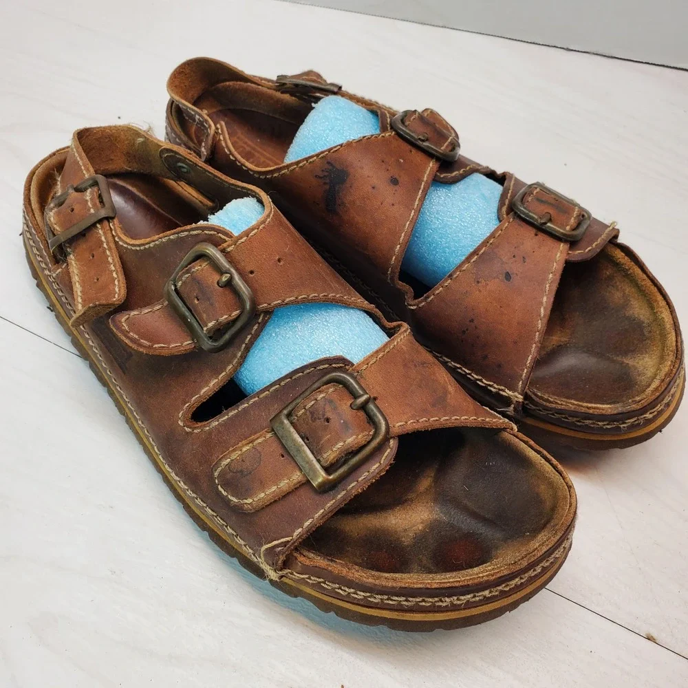 Bjorndal Mens Brown Leather Multi Strap Buckle Sandals Size 13 Rugged Gorpcore